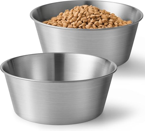 Wellbro Heavy-Duty Stainless Steel Dog Bowl - Food Grade 304, Rustproof & BPA Free - Easy to Clean, Dishwasher Safe -Large (64oz, 8 Cups) Sizes for Dogs 80-110lbs