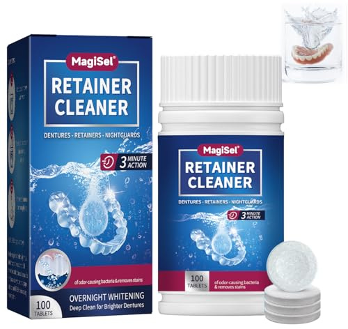 Retainer rengöringstabletter 100 tabletter, tandställningsrengörare flikar mynta färsk, tandrengörare flikar 3 månaders lager, retainer rengöringsmedel tablett håll dina retainer och fläckfria
