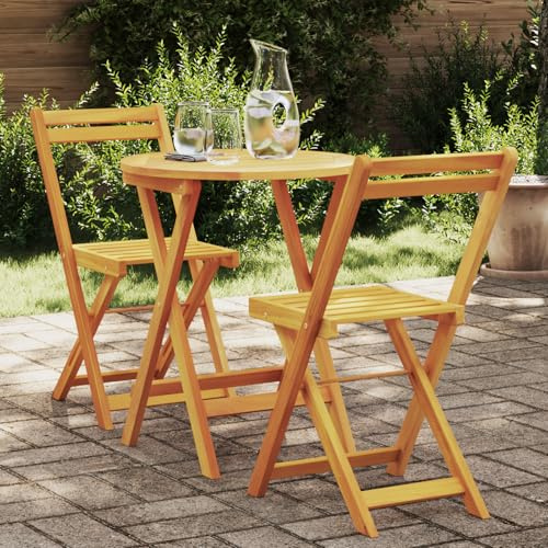 JHQHSM 3-TLG. faltbares Bistro-Set aus massivem Akazienholz mit runden Tisch und 2 Klappstühlen für Balkon Terrasse Garten, Outdoor-Möbel Klapptisch
