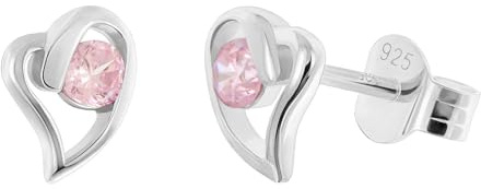 trendor Damen Ohrringe 925 Silber Ohrstecker Zirkonia Herz Pink 21404-09