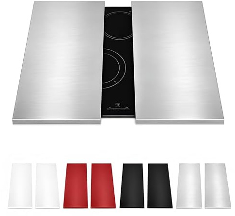 HOMELAY Herdabdeckung Ceranfeld und Herdabdeckung Induktionsfeld (kein GAS) 55 x 33 X 2,5cm – Handgefertigt in Europa – Extrem robust – Ceranfeldabdeckung & Herdplatten Abdeckungen (2, Inox)