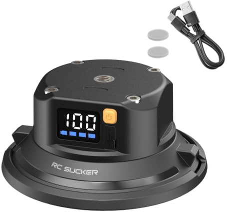 RC SUCKER 4.5 Electric Suction Cup Camera Mount, 1/4 Heavy-Duty Car Mount | Real-time leak protection, 110LB max load, fits action cameras/phones for stable mounting on car/boat and windshield surfaces