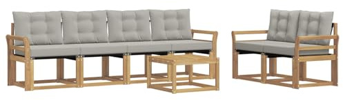 vidaXL Outdoor-Sofagarnitur mit Kissen 7 pcs Weiß und Hellgrau, Gartenmöbel, modernes Outdoor-Sofa, Robustes Terrassenset, Bequeme Sitzgelegenheit für deinen Außenbereich