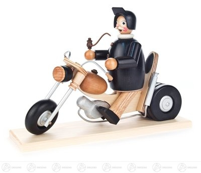 Rudolphs Schatzkiste Räuchermann Biker auf Räucher-Motorrad Breite x Höhe x Tiefe 8 cmx19,5 cmx8 cm NEU Erzgebirge Rauchmann Räucherfigur