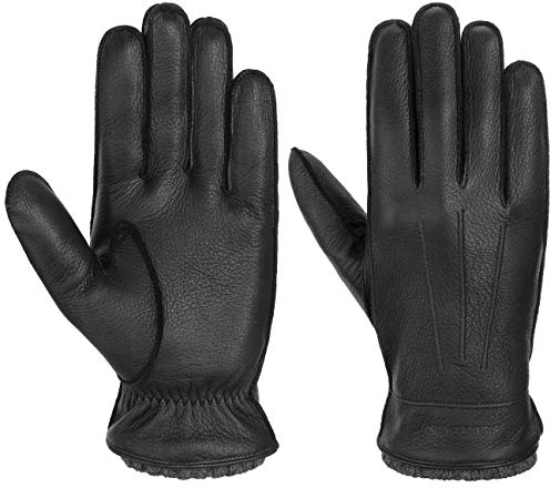 Stetson Deer Cashmere Lederhandschuhe Herren - Aus 100% Hirschleder - Gefüttert aus 100% Kaschmir - Fingerhandschuhe mit Raffung & dezenten Ziernähten - Handschuh Herbst/Winter schwarz 9 HS