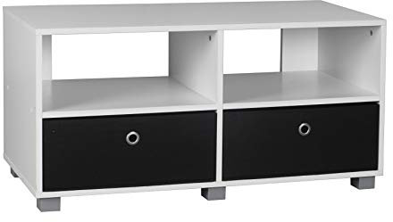 4 Section White Wide Wooden TV Stand With 2 Drawers (Black)