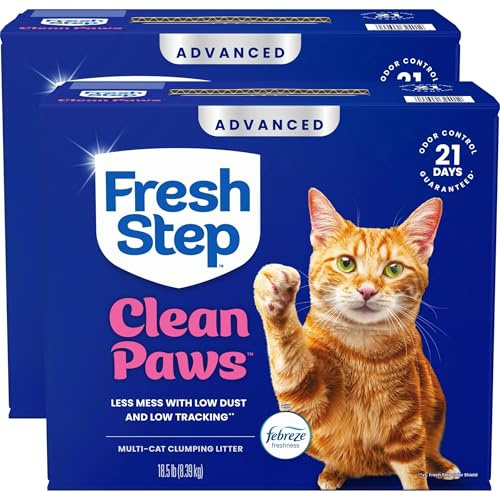 Fresh Step Advanced Clean Paws Multi Cat Clumping Cat Litter with Febreze Freshness, Low Dust, Odor Control with Ammonia Block Tech, Compatible in Automatic Litter Boxes, 37 lbs. (2 x 18.5 lb.)