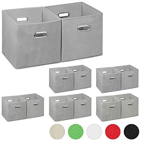 12 x Aufbewahrungsbox, Regalkorb ohne Deckel, Faltkiste mit Griff, Regalbox faltbar, Stoffbox quadratisch, 30 cm, grau
