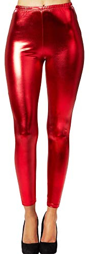 dressforfun 901008 Damen Metallic Leggings, glänzende Hose mit hoher Taille, Shiny Leggings im Wet Look für Party Tanz Disco Kostüm Fasching Karneval - Diverse Größen - (L | rot | Nr. 303609)