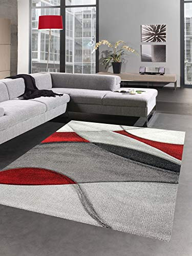 CARPETIA Teppich modern Teppich Wohnzimmer Wellen rot grau schwarz Größe 140x200 cm