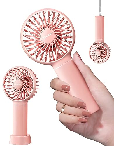 EasyAcc Mini Handheld Fan Rechargeable 3000mAh Battery Portable Personal Pocket Fan Up to 15 Hours 3 Speeds with Lanyard, Detachable Base for Kids Elderly Women Mother's Day Gifts Pink