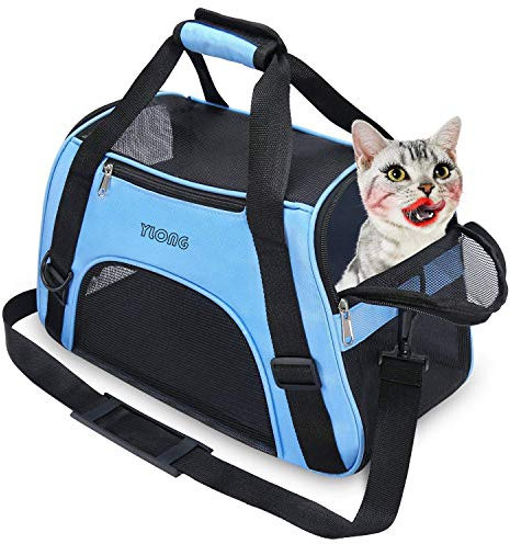 YLONG Transporttasche für Katzen und Hunde, von Fluggesellschaften zugelassen, weiche Seiten, tragbar, faltbar, für Haustiere, Fluggesellschaften zugelassen(S, Blue)