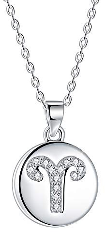 J.Endéar Sternzeichen Widder Kette Silber 925 Halskette Runde Scheibe AAA Zirkonia Anhänger für Damen Mädchen 40 + 5cm verstellbar
