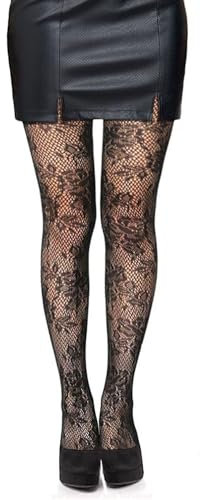 Simply Joshimo Collants résille noirs à motifs pour femme (rayé), Rose anglaise audacieuse, Taille unique