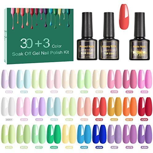 SINZONeu Vernis Semi Permanent, 33 Manucure Nail Art Lot Vernis à Ongles Gel UV LED Nail Polish 30 ouleurs Populaire Avec Base et Top Coat, Matt Top Coat, 8ml