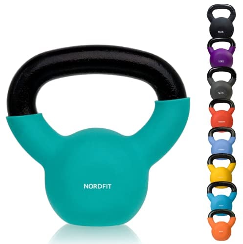 NORDFIT Neoprene Coated Cast Iron Kettlebell Weights - Kettle Bells (4kg, 6kg, 8kg, 10kg, 12kg, 14kg, 16kg, 18kg, 20kg) - Home Gym, Fitness, Exercise, Cardio Strength Training and Weight Lifting