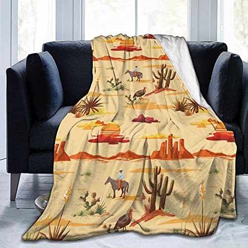 Vintage Cactuse Cowboy Sunset Flanell Fleece Decke, Weiche Warme Decken Tagesdecke/Bettdecke/Bettlaken 150x125cm