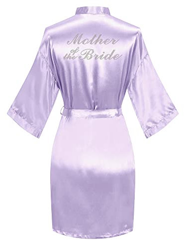 Women's Satin Bridal Robe with Rhinestones Short Kimono Bride Bridesmaid Bathrobe Wedding Dressing Gown, Light Purple