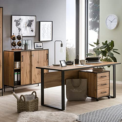 Lomadox Büro Set in Eiche Landhaus Nb. mit Schreibtisch