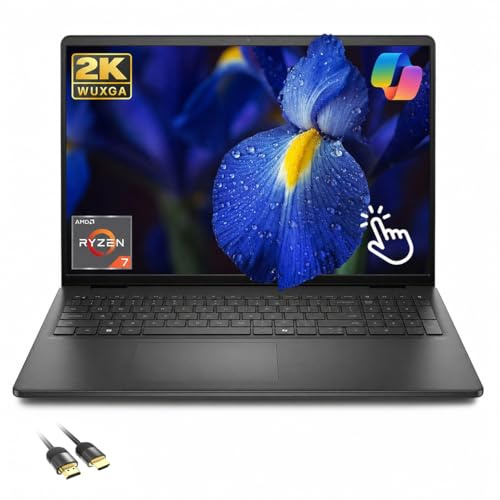 Dell 16 Touchscreen Laptop, AMD Ryzen 7 250, 16’’Wuxga Display, 32GB DDR5 RAM 1TB SSD, Backlit, Keyboard, Laptop for Business & Creator, PDG HDMI Cable, US Version KB, Windows 11 Pro