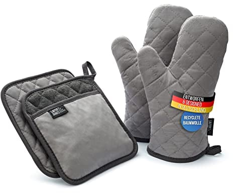 LauterSchutz® pot holders and oven gloves in a set - made of recycled cotton (Grey)