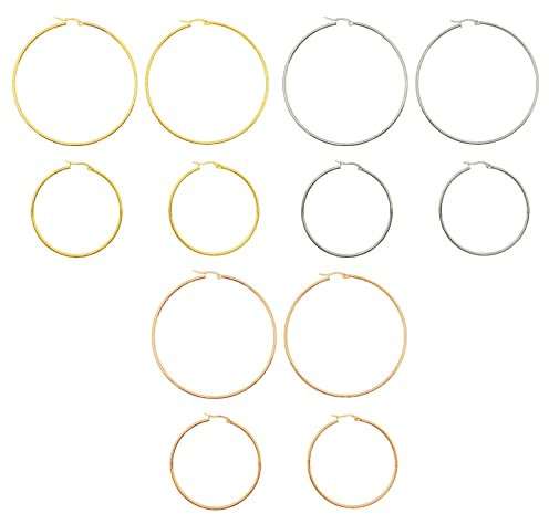 JZK 6 Pairs 50cm 70cm Large Hoop Earrings, Big Piercing Ear Hoops, Silver, Rose Gold, Gold Big Hoop Earrings for Women, Ear Piercing Hoop, Stainless Steel Earring Hoop, Ear Ring, Ear Ringing