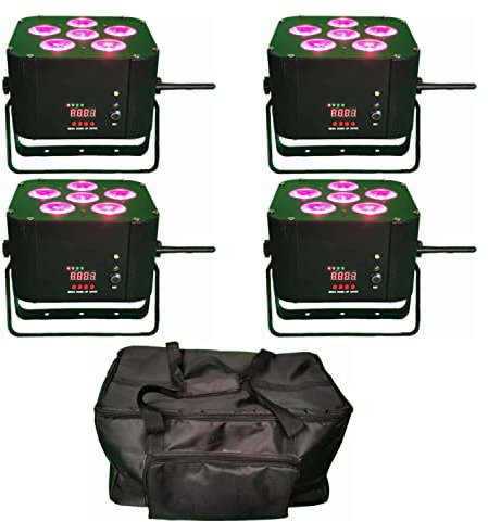 JUNMAN 6 x 18 W 6-in-1 kabelloser DMX-Akku, wiederaufladbar, LED, Par-Licht, DJ, Disco, Bühne, Uplight, 4 Stück mit Tasche