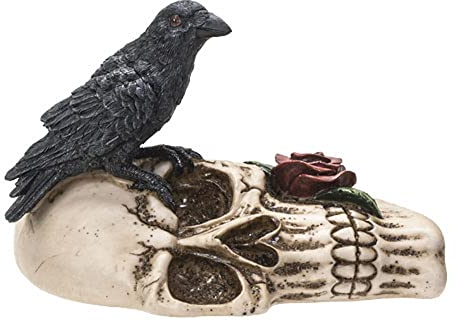Aschenbecher aus Kunstharz, Motiv: Rabe auf Totenkopf, Rot