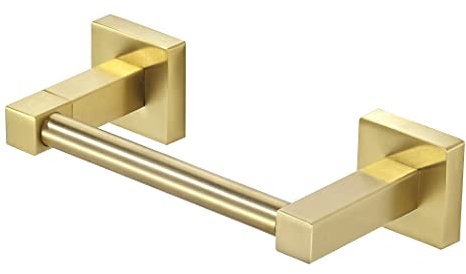 WOLIBEER Gold Toilet Paper Holder, Brushed Brass Toilet Roll Holder, Double Post Pivoting Modern Tissue Hanger Wall Mount for Bathroom Toilet Kitchen Stainless Steel