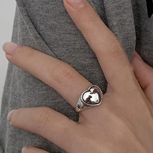 XJruixi 925 Stamp Love Heart Rings Elegant Vintage Sweet Simple Wavy Lines Party Jewelry Girl Accessories