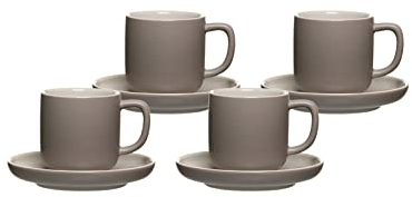 Ritzenhoff & Breker Jasper Espressotassen mit Untertassen, 4er Set, Taupe, 240 ml, Espressogeschirr mit Soft-Touch-Haptik & Mattglasur, Spülmaschinengeeignet