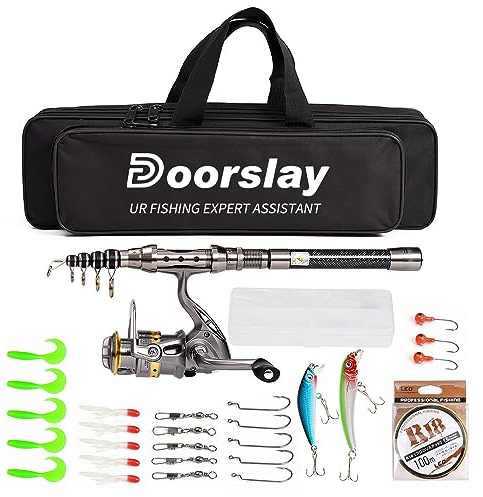 doorslay Tragbares Angelset, Teleskop Angelrute und Angelrolle Set mit 106m Angelschnur, Angelköder-Set,Angelzubehör, für Kinder, Erwachsene, Anfänger und Angelliebhaber