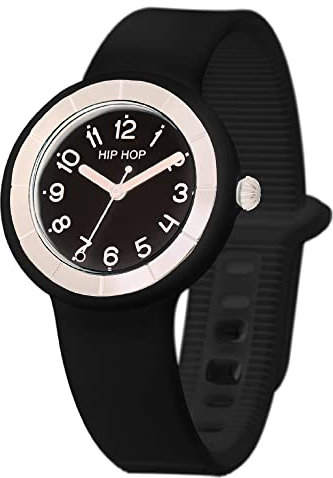 HIP HOP, Collezione Hero.Dot, Orologio Donna Yin, con Cinturino in Silicone Soft Touch Intercambiabile, Pratica Chiusura, Lunetta Bianca, Numeri Neri, Cassa 34 mm, Movimento al Quarzo, Nero