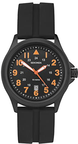 Sekonda Altitude Mens 43mm Quartz Watch in Black with Analogue Date Display, and Black Rubber Strap 30135