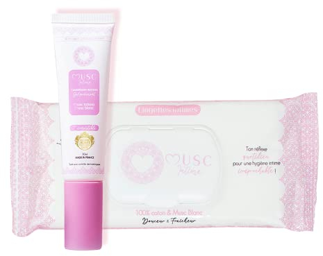 MUSC INTIME La Marque Officielle - Combo Fraîcheur - Parfum Intime & Lingettes - Musc Blanc - L'Irrésistible - Nettoie& Parfume en Douceur les Parties Intimes - 30ml & 30 unités