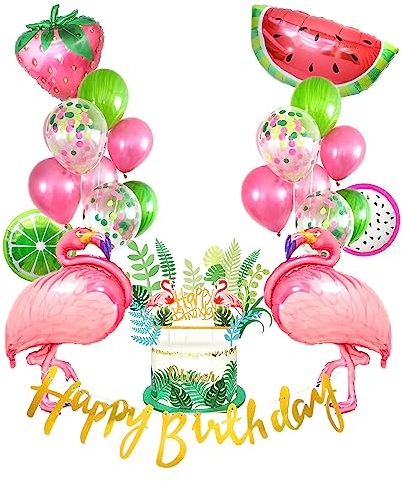 Regendeko Happy Birthday Flamingo Obst Set Geburtstagsdekoration Sommerfest Flamingo Party Dekoration Hawaii deko Folienballons Geburtstag Urlaub Sommer Deko