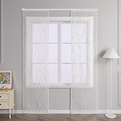 Joyswahl Schiebegardinen Voile Transparente Wellenmuster Schiebevorhang Gardinen mit Klettband Vorhang BxH 57x225cm Gold 2 Stück