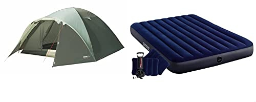 High Peak Kuppelzelt Nevada 3, Campingzelt mit Vorbau, Iglu-Zelt für 3 Personen, doppelwandig, wasserdicht L 205cm x W 205cm x H 120cm & Intex Luftbett, 64765, bunt, 203 x 152 x 25 cm