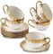 LETAOTAO Lot de 6 tasses à cappuccino avec soucoupes, tasses à expresso doubles en porcelaine de 200 ml, tasses à café turc en céramique avec bordure dorée, tasses à café pour latte, moka, au lait,