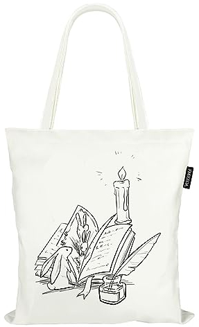 Fmeida Stoffbeutel Bedruckt Stofftasche Damen Jutebeutel Baumwolltasche Canvas Tragetasche Einkaufstasche Lange Henkel Einkaufsbeutel faltbar Einkaufsshopper Tote Bag Aesthetic Rabbit and Book