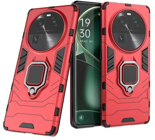 Coque pour Oppo Find X6 Pro Housse Antichoc avec Anneau Rotatif Aimant Etui Magnétique Rigide Dure Armure Bague Support Armure Renforcée (Oppo Find X6 Pro, Rouge)