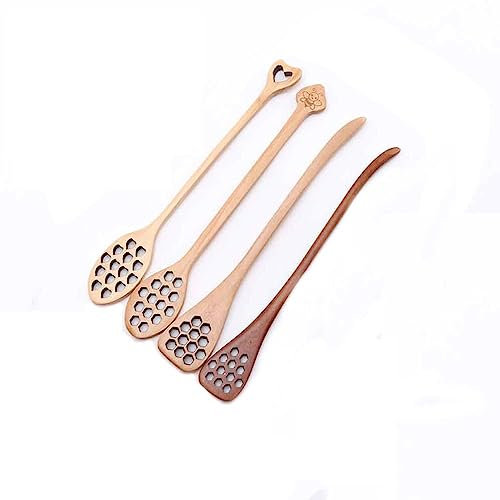 Kopida Honiglöffel 4 Stück Wabenmuster, Naturfarben, Holz, 18,5 cm, Honiggläser, Kekse, Brot
