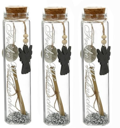 3 x Wunschglas Frohe Weihnachten für Geldgeschenke oder Gutscheine | H 15,5 cm mit Schutzengel - Verpackung Geld Weihnachten - Verpackung Gutschein mit Schutzengel - Geldverpackung
