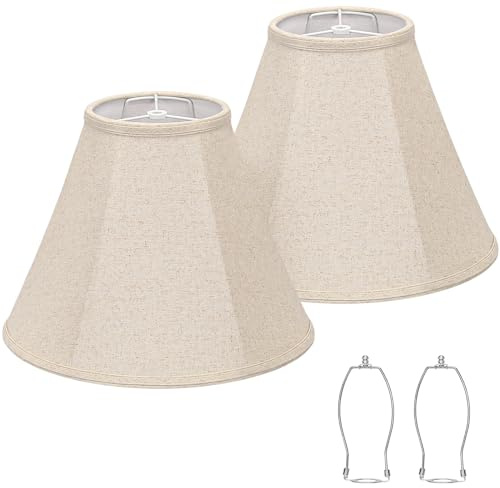 Bell Lamp Shades Set of 2, 6Top x 13Bottom x 10High, Beige Shade Replacement for Table Lamps, Floor Lamps, Fabric Natural Linen Hand Crafted(Spider Fitter), Harp Holders Included, Assembly Required