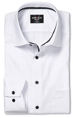 Marvelis Herren Businesshemd Langarm Body-Fit,Einfarbig,New York Kent,Weiss 00,43