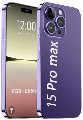 MIZHAO 15 PRO Max Android 13 Telefono Cellulare 5g Smartphone 7.3 Pollici 6gb 256gb 6800mah 72mp 108mp Dual Sim Dual Standby Riconoscimento Facciale(Size:8GB+256GB,Color:Viola)