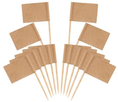 LEEQ 100PCS Leere Zahnstocher Fahnen - Kraftpapier Flagge Cocktail Cupcake Zahnstocher Obst Picks für Cupcake Topper Party Kuchen Lebensmittel Lieferungen