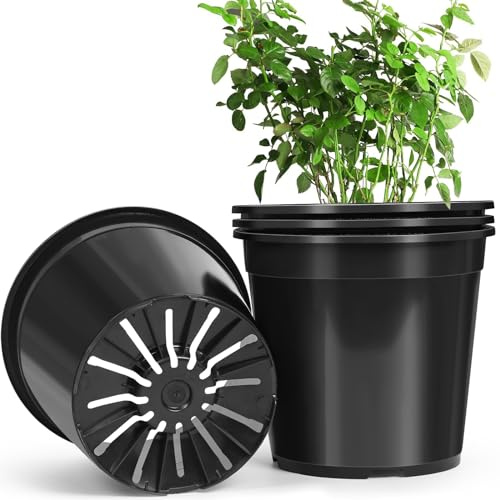DUNPUTE Blumentöpfe für Pflanzen, 1,2 l, 3 l, 5 l, Kunststoff, mit Ablauflöchern, stabile Kunststoff-Pflanztöpfe für Kindergarten, Blumen, Sukkulenten für den Innen- und Außenbereich, Schwarz, 4 Stück