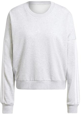 adidas Donna Essentials 3-Stripes French Terry Sweatshirt, Light Grey Heather/White, M