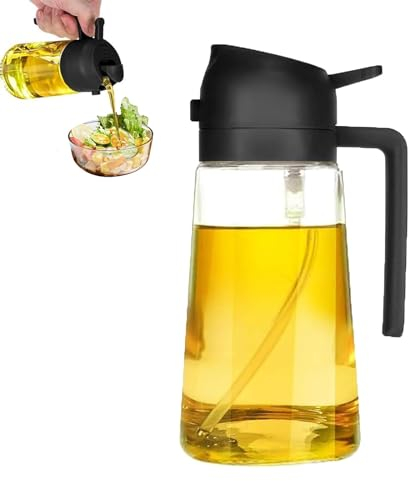 XoeLLe Vaporisateur Huile, 2 en 1 Pulvérisateur d'Huile, Bouteille Huile, 470 ml Verre Spray Huile Cuisine, Pulverisateur Huile Air Fryer, pour Cuisiner, Griller, Cuire au Four (Noir)